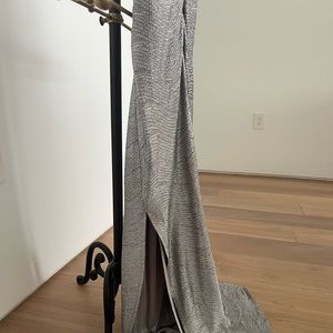 Black silver shimmer long evening gown with slid on the side